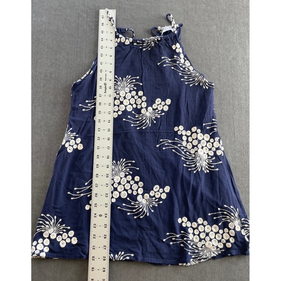 Embroidered Floral Sundress Size S Navy White Boho Coastal Beach Minimalist Chic - Picture 8 of 11